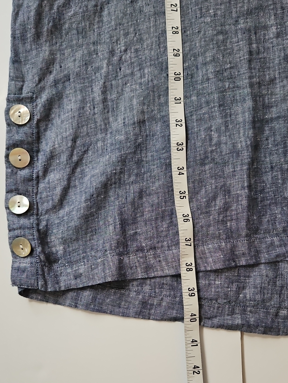 Tahari 1X Linen Sleeveless Chambray V Neck  Dress MOP Side Hem Buttons - Picture 7 of 8